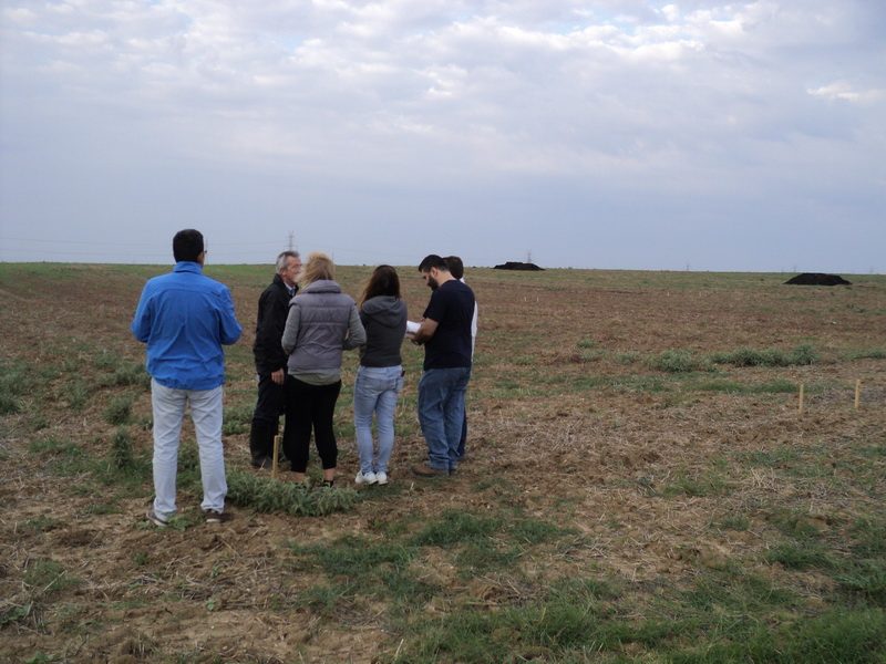 Field work and soil sampling on farmland